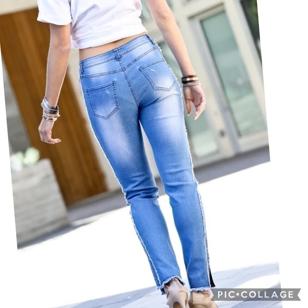Cute! Cute Slightly Distressed Double Fringed Jeans - Picture 3 of 4